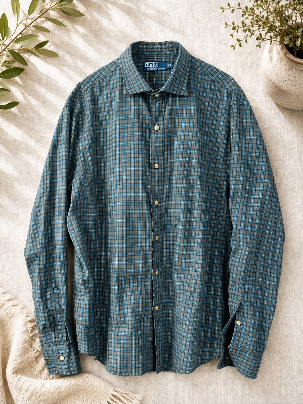 Ralph Lauren Teal and Blue Plaid Button-Down Shirt